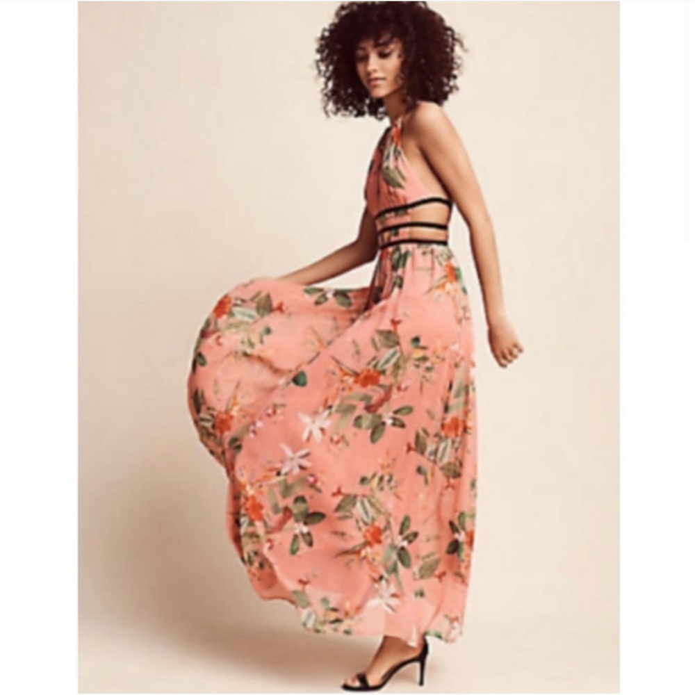 Express Floral Strappy Cut Out Maxi Dress - XS